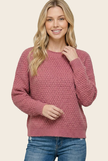 Mauve Pink Honeycomb Knit Sweater