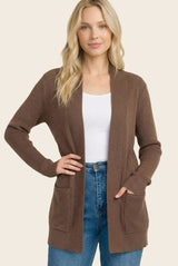 Chocolate Mini Waffle Knit Maternity Sweater Cardigan