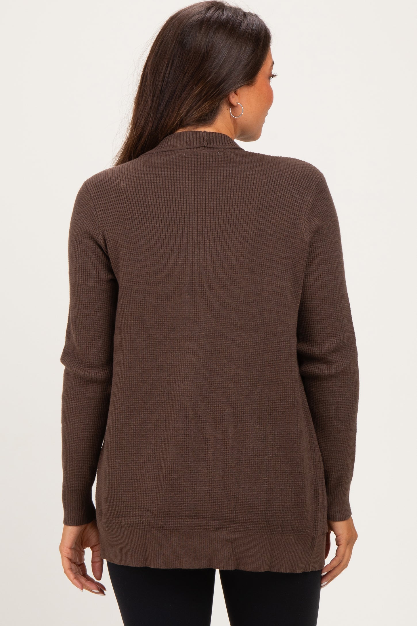 Chocolate Mini Waffle Knit Maternity Sweater Cardigan