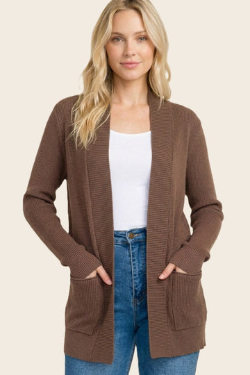 Chocolate Mini Waffle Knit Sweater Cardigan