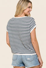 Lavender Striped Short Sleeve Sweater Top