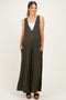 Dark Olive Deep V Sleeveless Wide Leg Maternity Jumpsuit