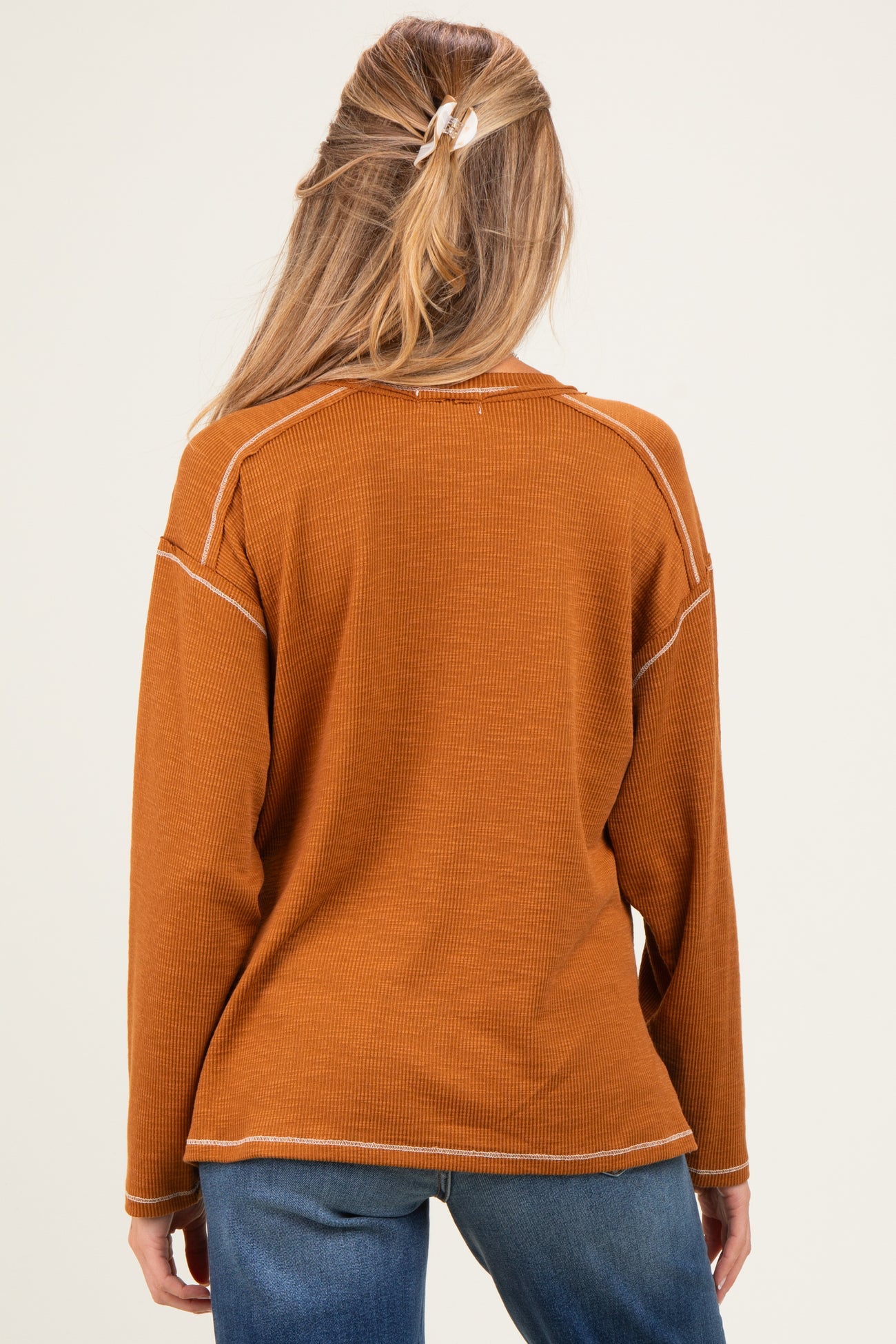 Burnt Camel Ribbed Jersey Oversized Maternity Henley