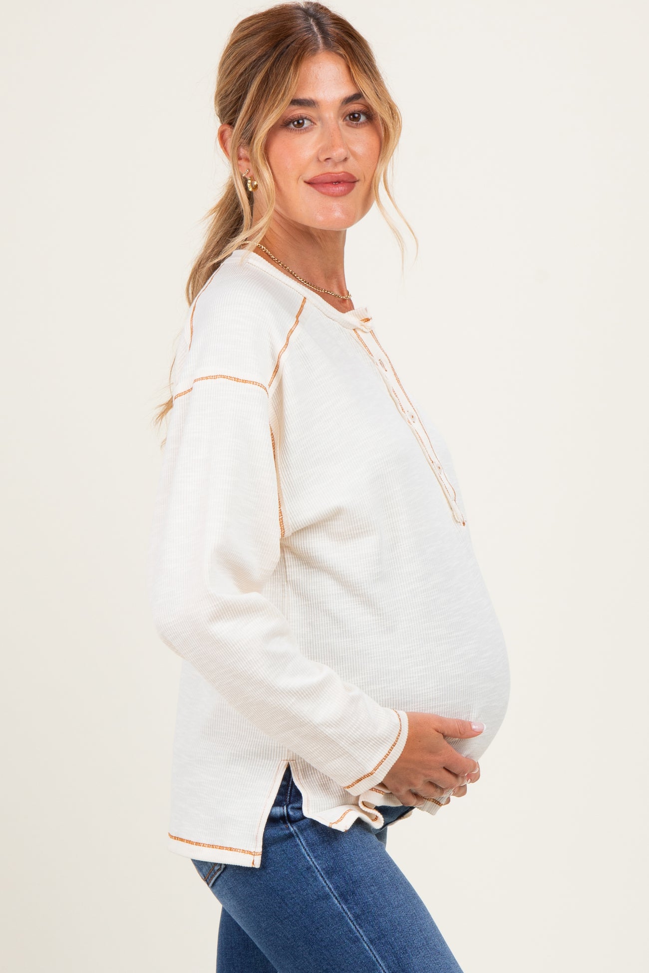 Ivory Ribbed Jersey Oversized Maternity Henley