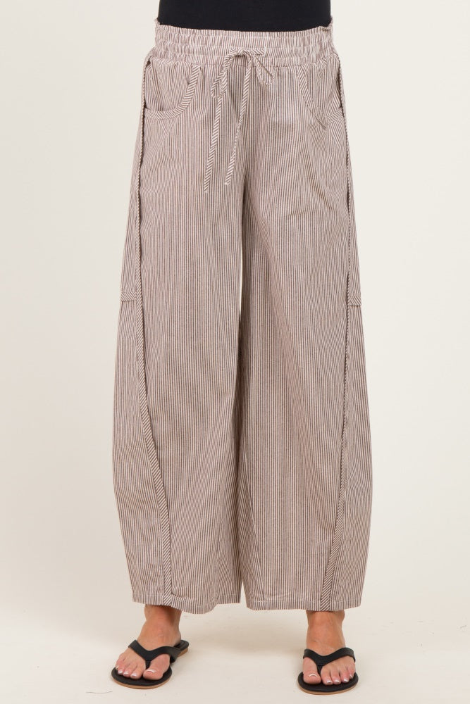 Chocolate Striped Cotton Barrel Leg Maternity Pants