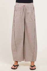 Chocolate Striped Cotton Barrel Leg Maternity Pants