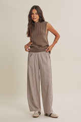 Chocolate Striped Cotton Barrel Leg Maternity Pants