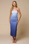 Sea Blue Glitter Mesh Ombre Ruched Midi Dress