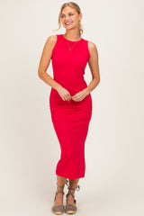 Red Ruched Maternity Midi Tank Dress