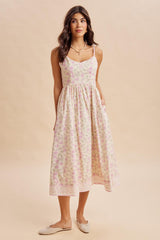 Creme Peony Floral Embroidered Hem Midi Dress