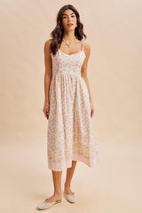 Creme Peony Floral Embroidered Hem Midi Dress