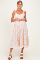 Creme Peony Floral Embroidered Hem Maternity Midi Dress