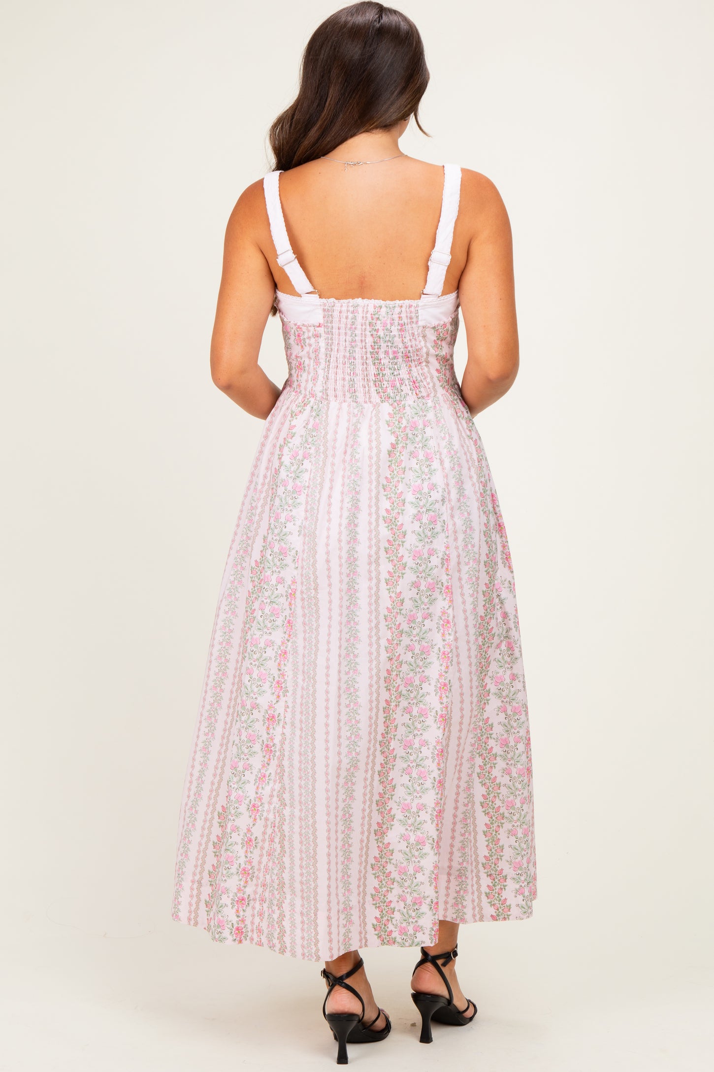 Pink Peony Column Floral Print Maternity Maxi Dress