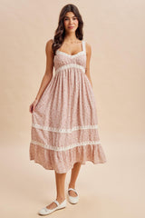 Dusty Pink Lace Floral Tie Back Midi Dress