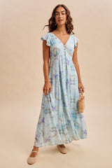 Blue Floral Button Down Maternity Maxi Dress