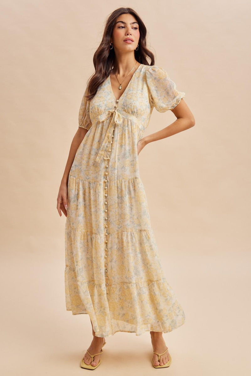 Daffodil Floral Button Down Front TieMaxi Dress – PinkBlush