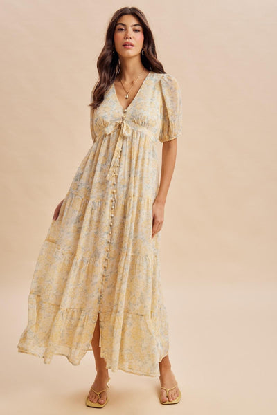 Daffodil Floral Button Down Front TieMaxi Dress – PinkBlush