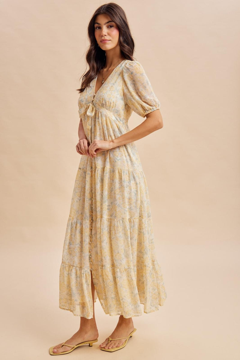 Daffodil Floral Button Down Front TieMaxi Dress – PinkBlush