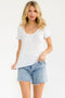 Ivory Blue Ditsy Floral Lettuce Edge Henley Top