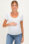 Ivory Blue Ditsy Floral Lettuce Edge Maternity Henley Top