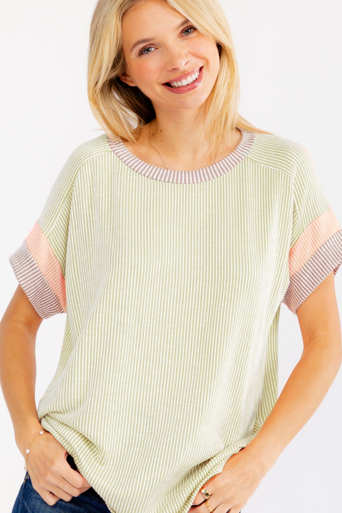Mint Rib Color Block Short Sleeve Maternity Top