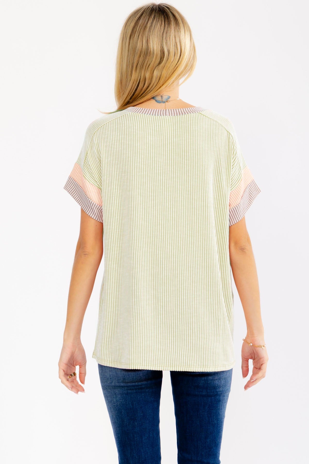 Mint Rib Color Block Short Sleeve Top