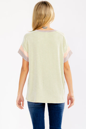 Mint Rib Color Block Short Sleeve Top