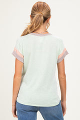 Mint Rib Color Block Short Sleeve Maternity Top