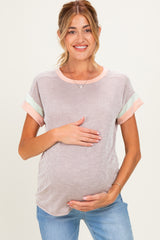 Mocha Rib Color Block Short Sleeve Maternity Top