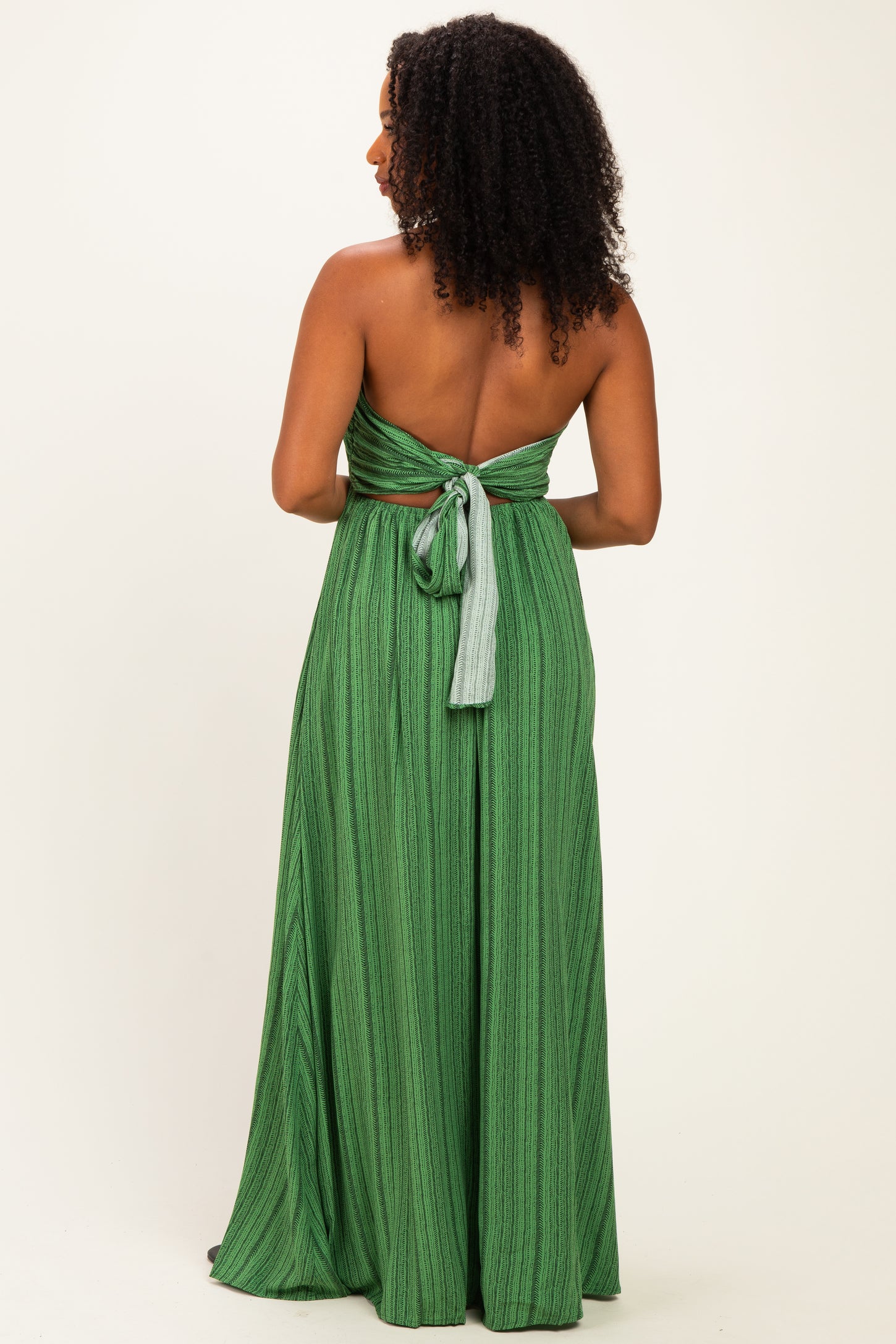 Olive Printed V Neck Maxi Dress