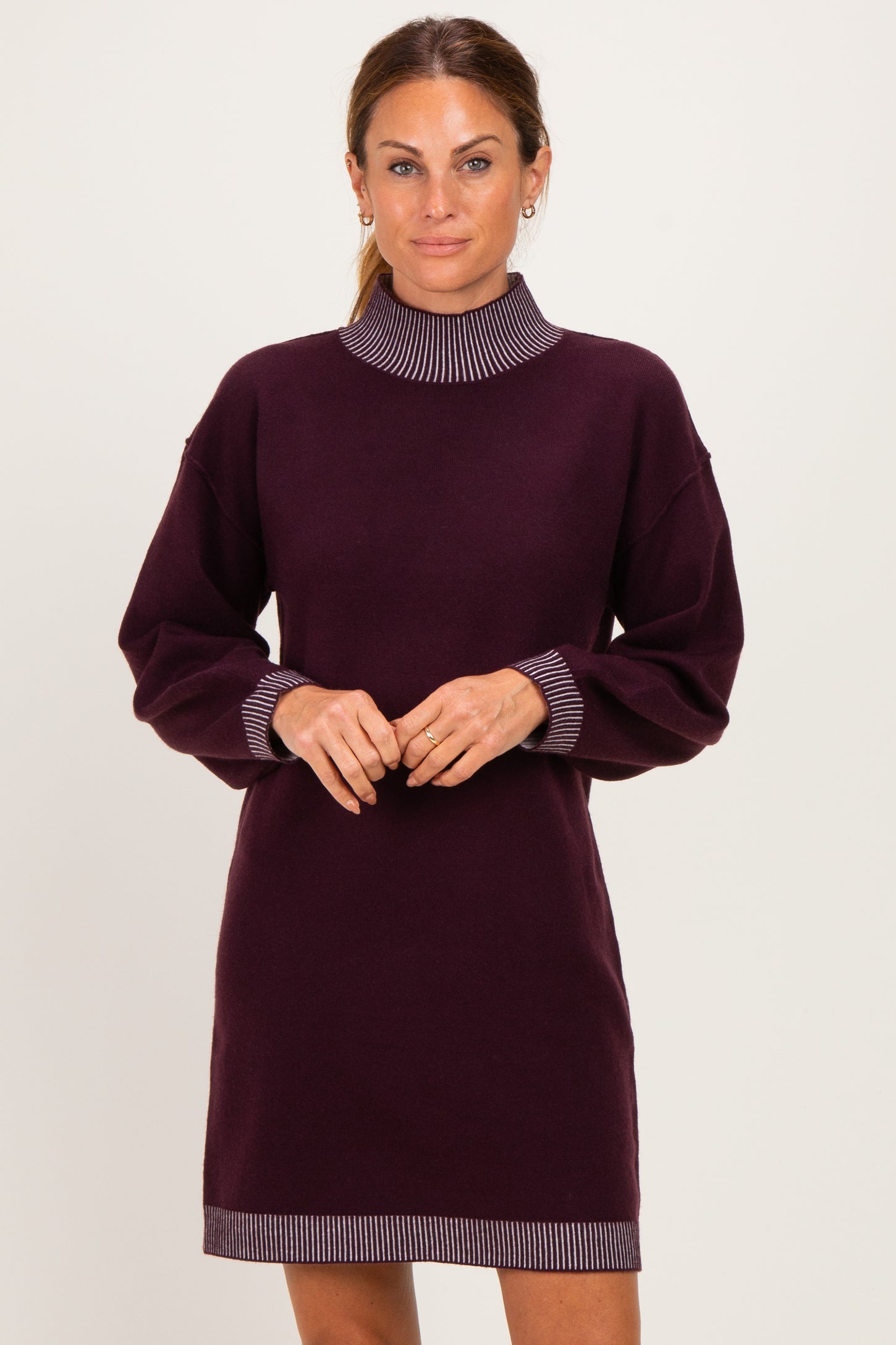 Plum Contrast Mock Neck Sweater Dress