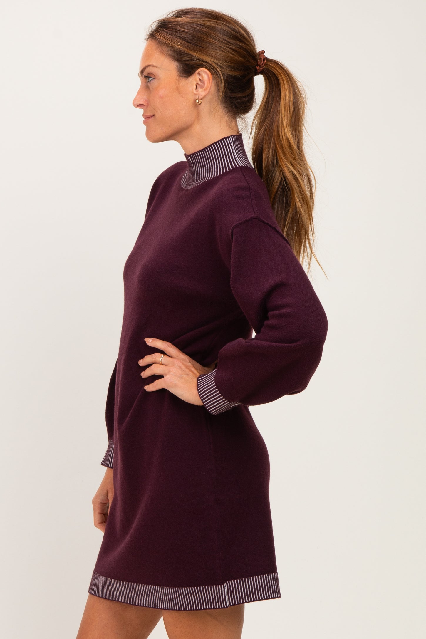 Plum Contrast Mock Neck Sweater Dress