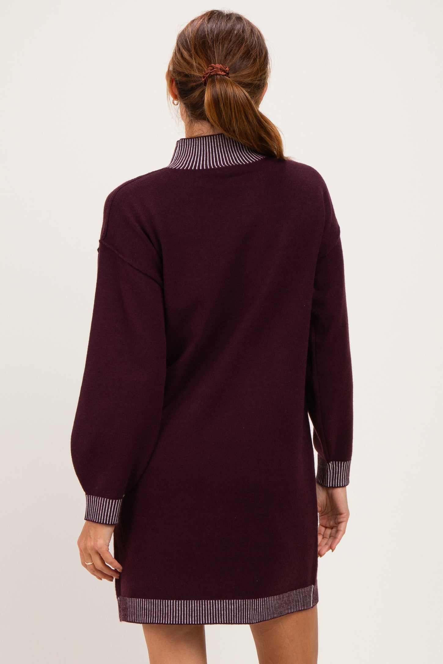 Plum Contrast Mock Neck Sweater Dress