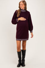 Plum Contrast Mock Neck Maternity Sweater Dress