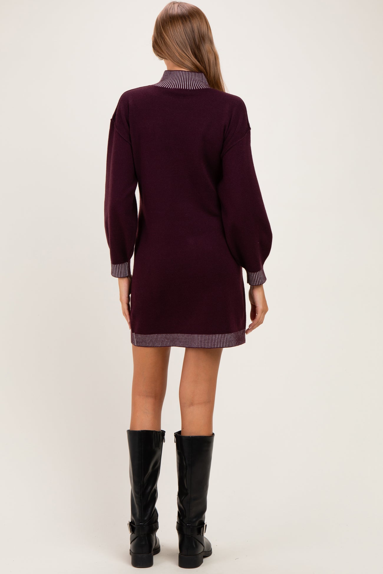 Plum Contrast Mock Neck Maternity Sweater Dress