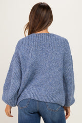 Blue Chunky Knit Bubble Sleeve Maternity Cardigan