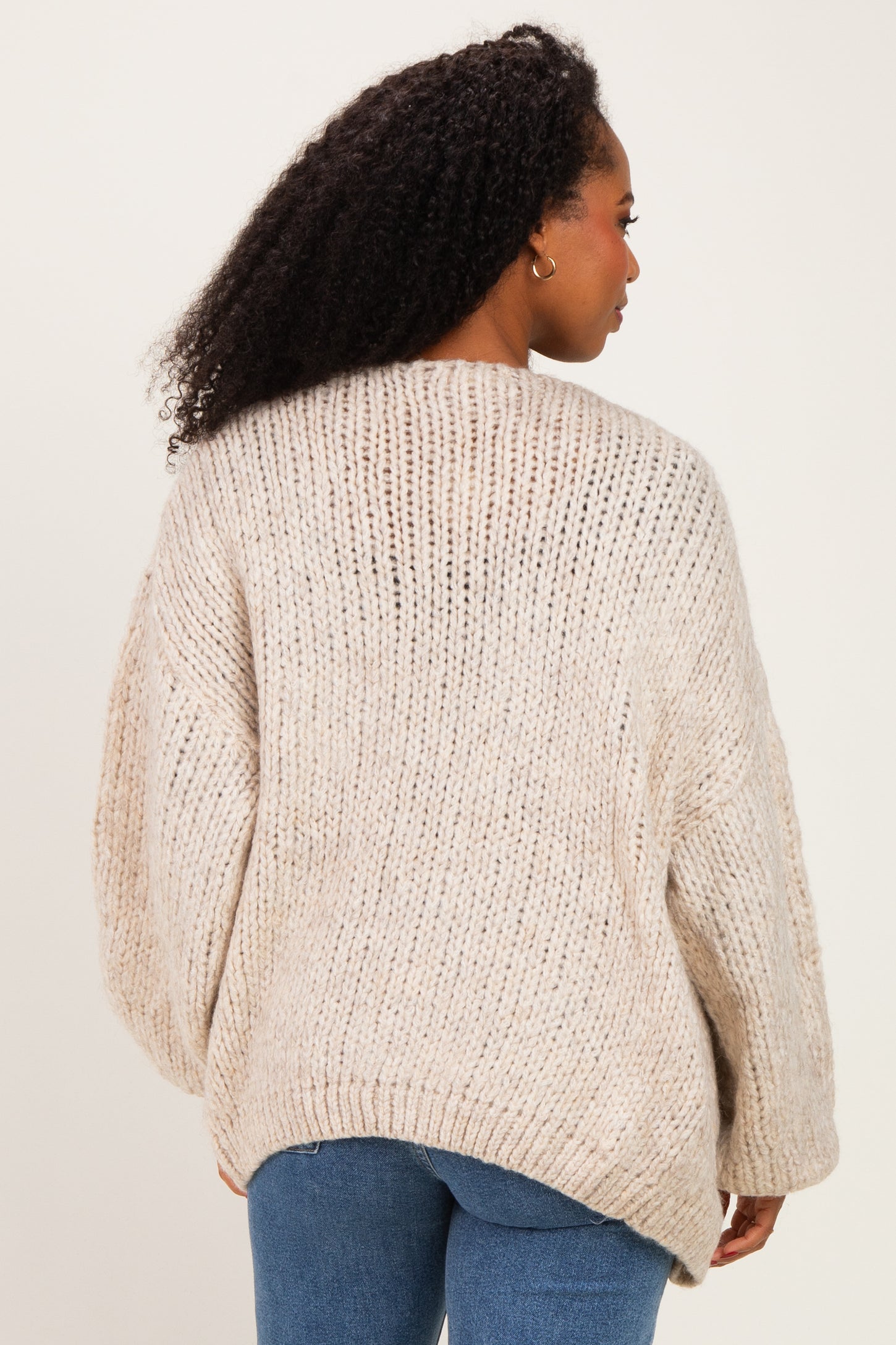 Oatmeal Chunky Knit Bubble Sleeve Cardigan