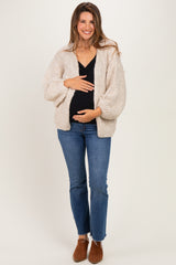 Oatmeal Chunky Knit Bubble Sleeve Maternity Cardigan