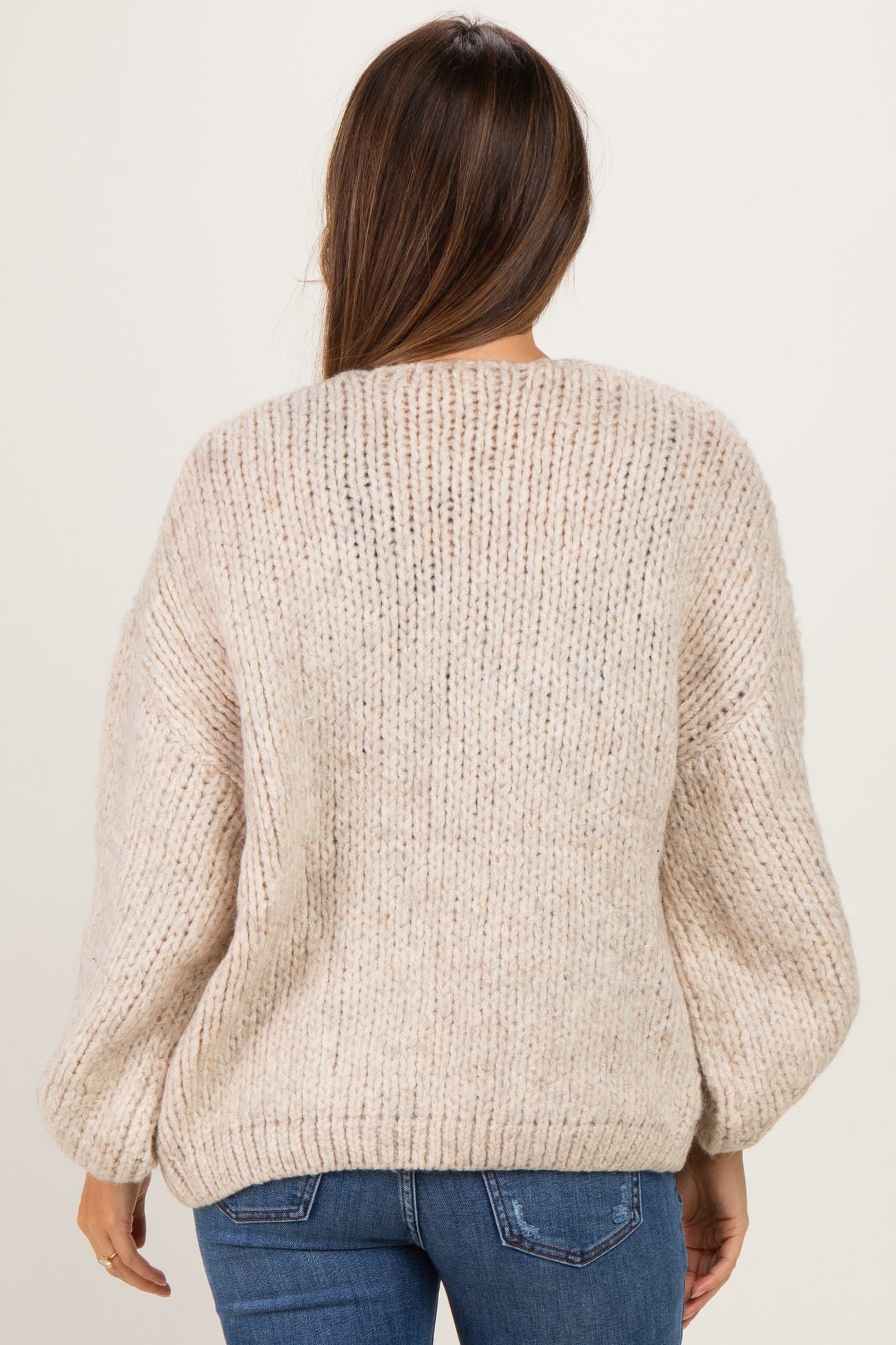 Oatmeal Chunky Knit Bubble Sleeve Maternity Cardigan