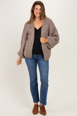 Mocha Chunky Knit Bubble Sleeve Maternity Cardigan