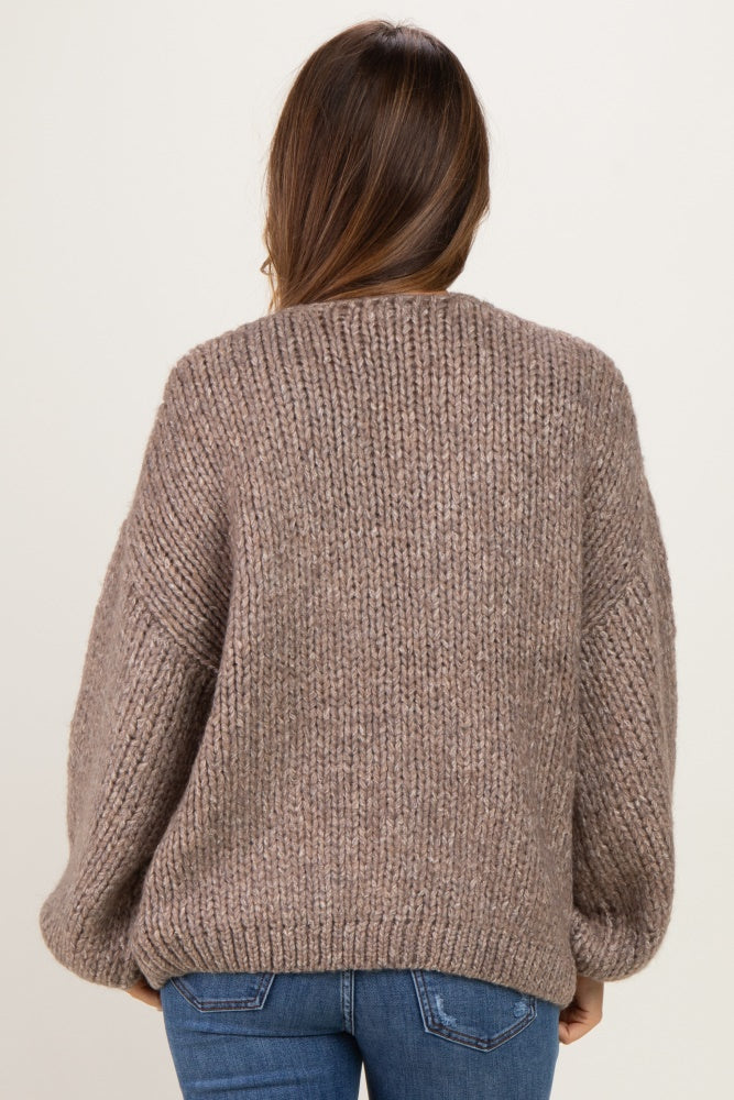 Mocha Chunky Knit Bubble Sleeve Maternity Cardigan