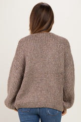 Mocha Chunky Knit Bubble Sleeve Maternity Cardigan