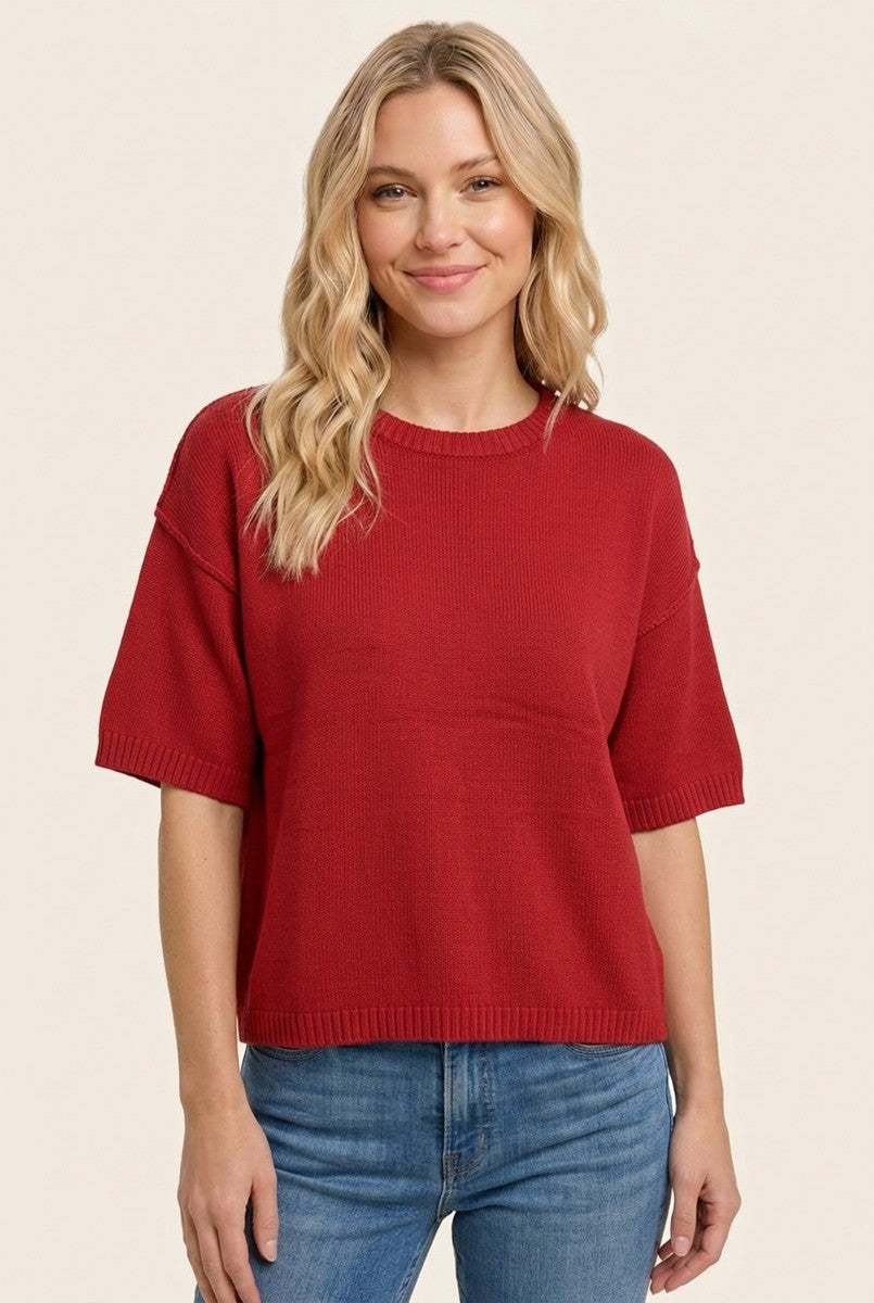 Red Basic Maternity Short Sleeve Sweater Top