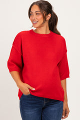Red Basic Maternity Short Sleeve Sweater Top