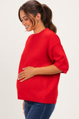 Red Basic Maternity Short Sleeve Sweater Top