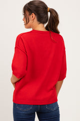 Red Basic Maternity Short Sleeve Sweater Top