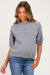 Heather Grey Basic Maternity Short Sleeve Sweater Top