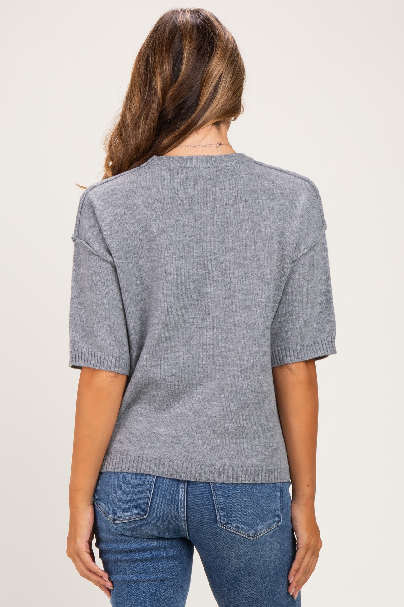 Heather Grey Basic Maternity Short Sleeve Sweater Top