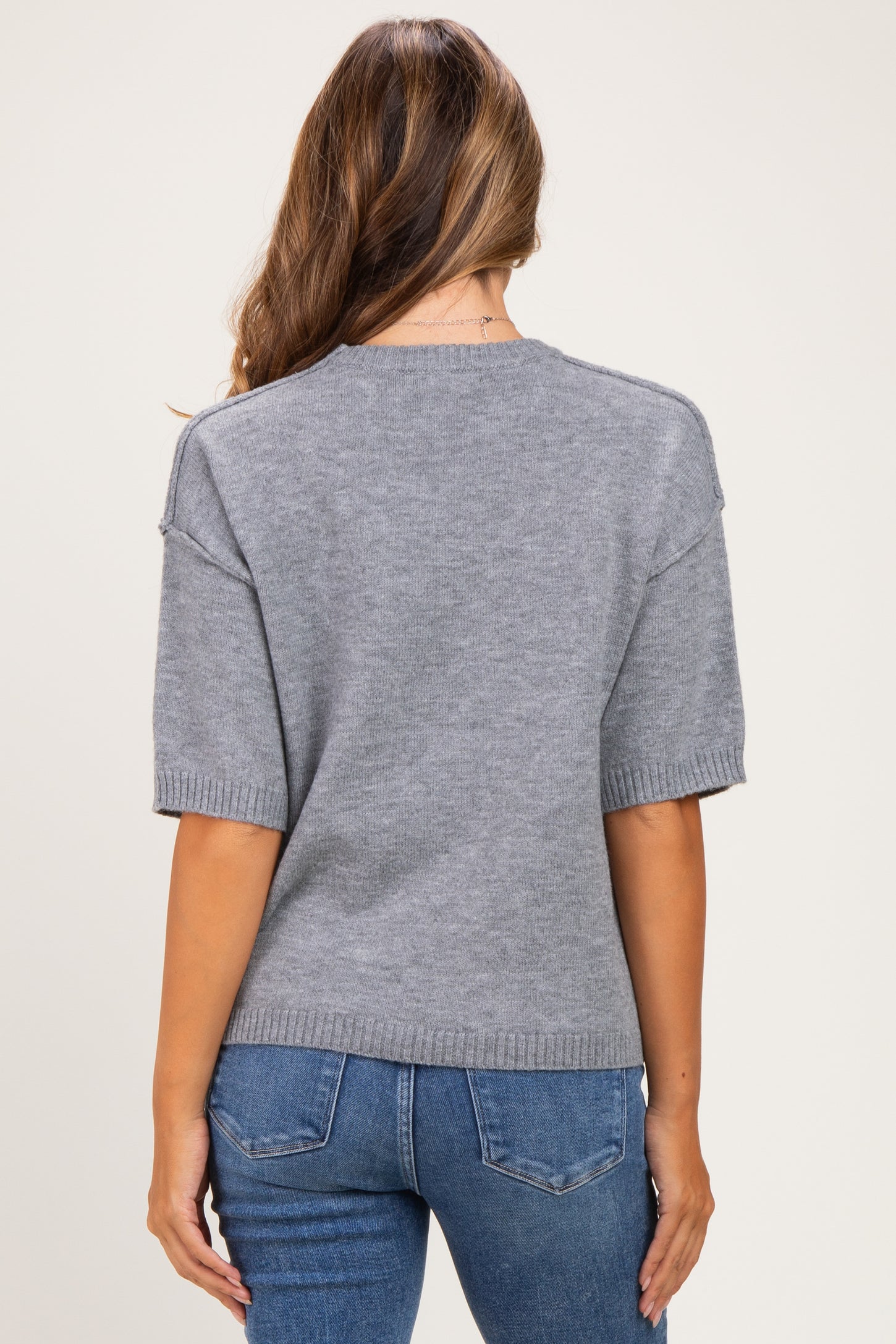Heather Grey Basic Maternity Short Sleeve Sweater Top