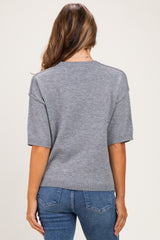Heather Grey Basic Maternity Short Sleeve Sweater Top